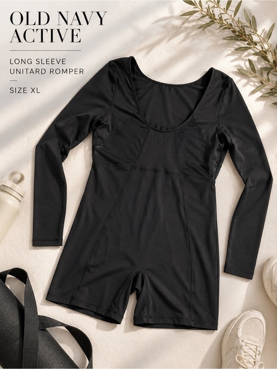 Old Navy Pants - Old Navy Active Black Long Sleeve Athletic Unitard Romper Biker Short One Piece